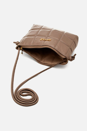 Bolsa em Couro Matelassê Cinza Zíper Tiracolo