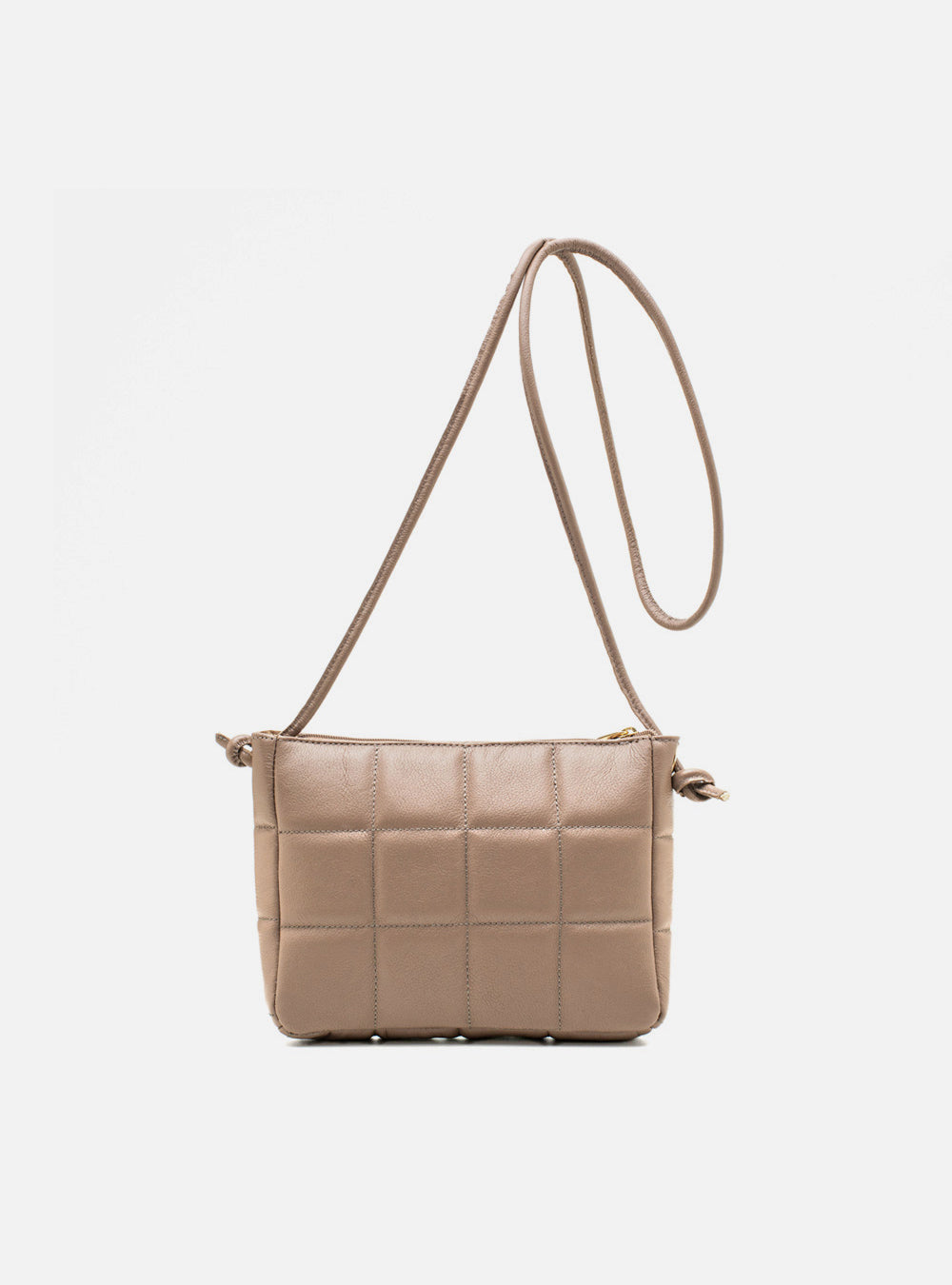 Bolsa em Couro Matelassê Cinza Zíper Tiracolo