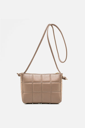 Bolsa em Couro Matelassê Cinza Zíper Tiracolo