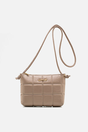 Bolsa em Couro Matelassê Cinza Zíper Tiracolo