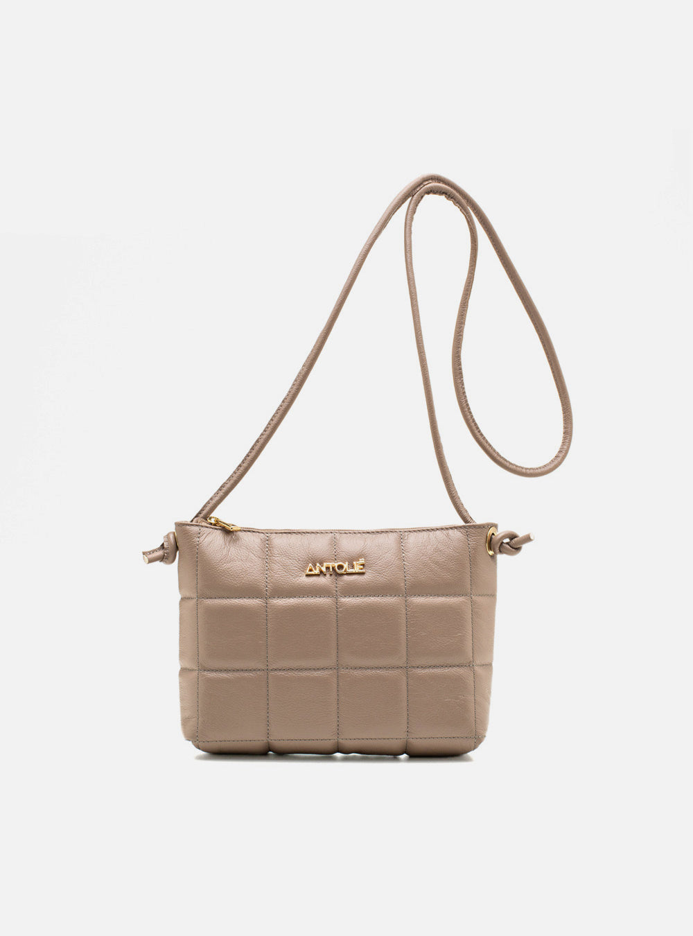 Bolsa em Couro Matelassê Cinza Zíper Tiracolo
