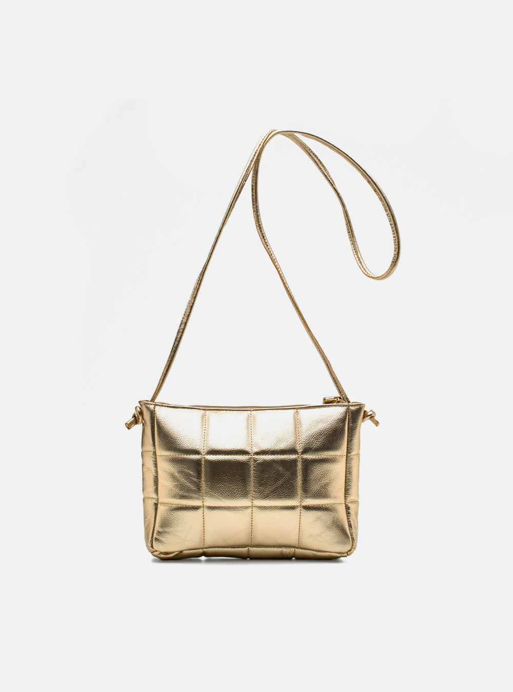 Bolsa em Couro Matelassê Dourada Zíper Tiracolo