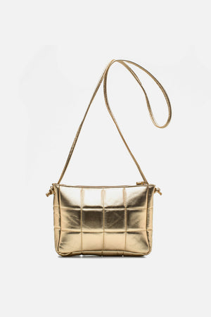Bolsa em Couro Matelassê Dourada Zíper Tiracolo