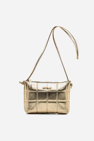 Bolsa em Couro Matelassê Dourada Zíper Tiracolo