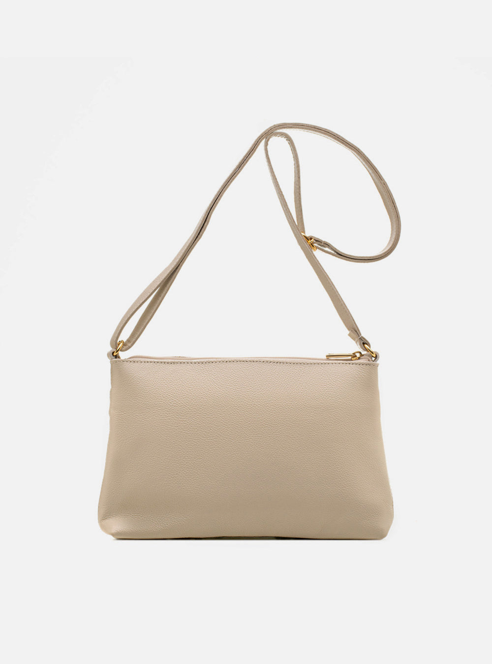 Bolsa em Couro Matelassê Off White Zíper Duplo Tiracolo