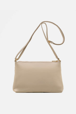 Bolsa em Couro Matelassê Off White Zíper Duplo Tiracolo
