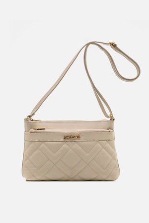 Bolsa em Couro Matelassê Off White Zíper Duplo Tiracolo