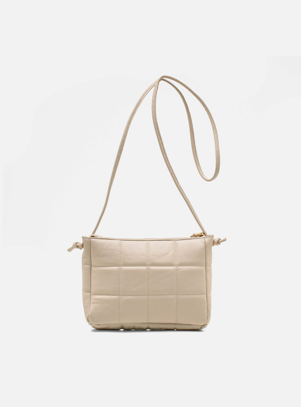 Bolsa em Couro Matelassê Off White Zíper Tiracolo