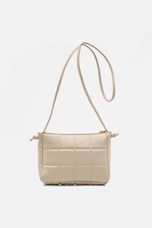 Bolsa em Couro Matelassê Off White Zíper Tiracolo