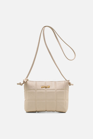 Bolsa em Couro Matelassê Off White Zíper Tiracolo