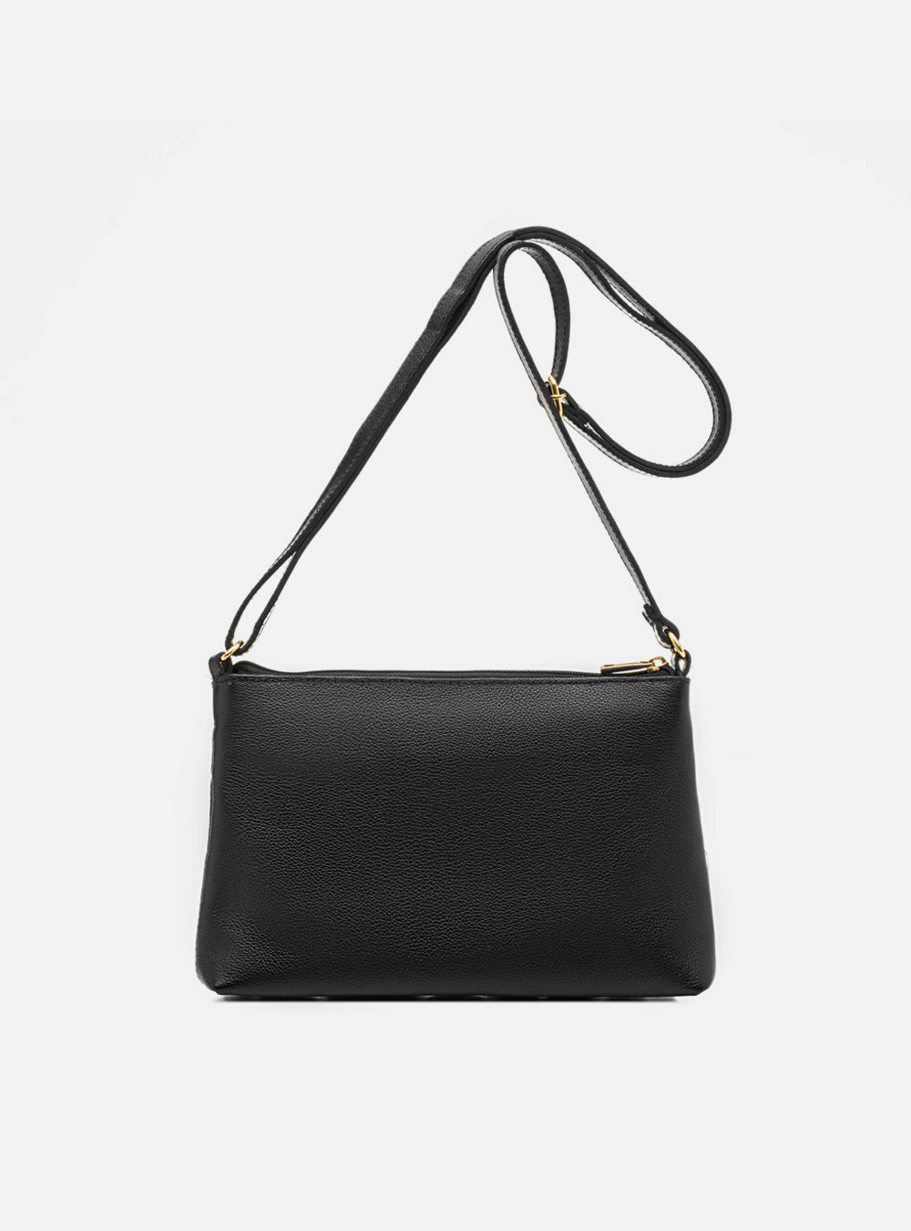 Bolsa em Couro Matelassê Preto Zíper Duplo Tiracolo