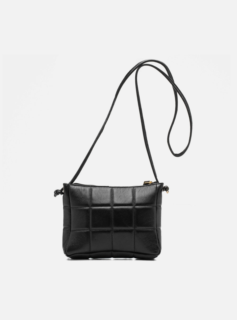 Bolsa em Couro Matelassê Preto Zíper Tiracolo