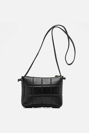 Bolsa em Couro Matelassê Preto Zíper Tiracolo