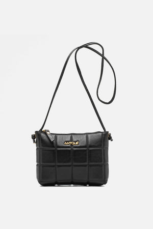 Bolsa em Couro Matelassê Preto Zíper Tiracolo