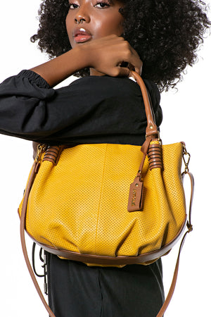 Bolsa em Couro Miami Amarelo e Caramelo