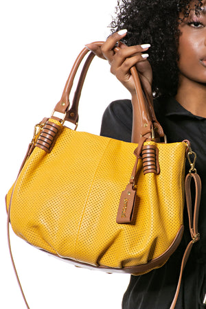 Bolsa em Couro Miami Amarelo e Caramelo