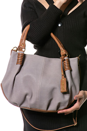 Bolsa em Couro Miami Cinza e Caramelo