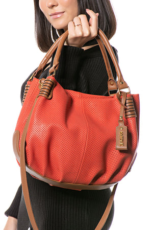 Bolsa em Couro Miami Vermelho e Caramelo