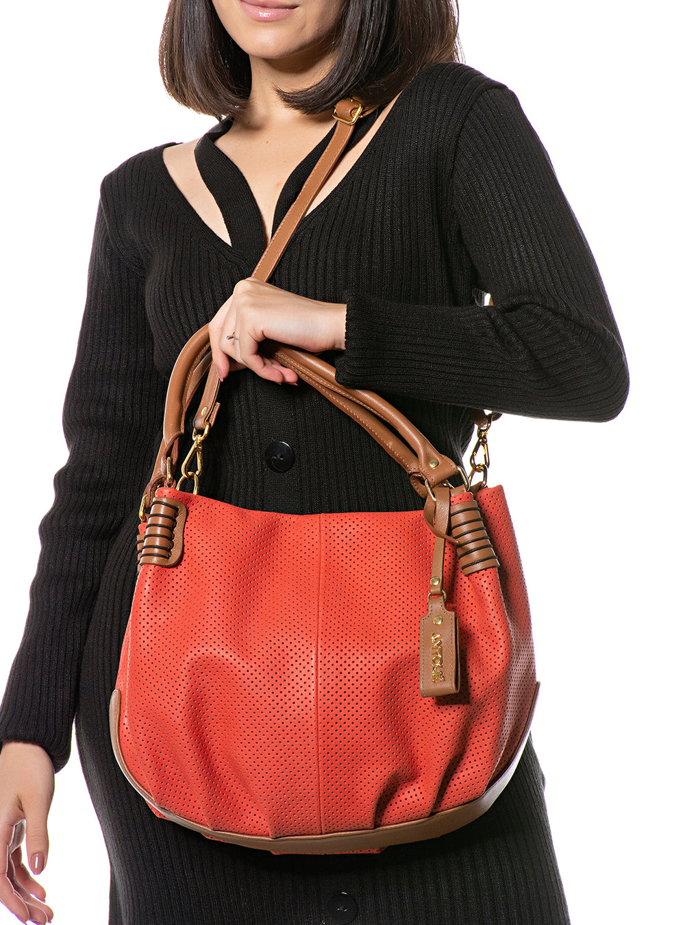 Bolsa em Couro Miami Vermelho e Caramelo