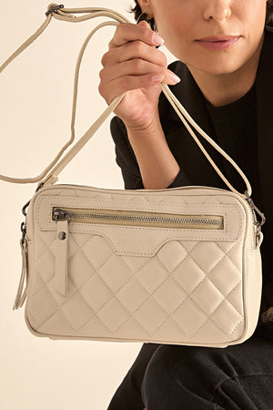 Bolsa em Couro Tiracolo Matelassê Off White