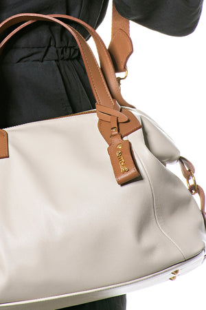 Bolsa em Couro Viena Off White e Caramelo