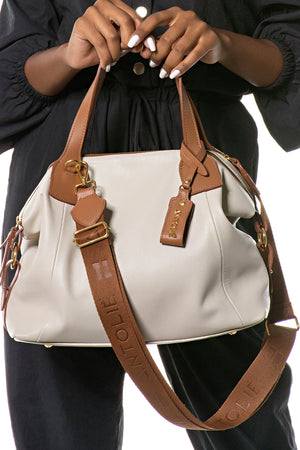 Bolsa em Couro Viena Off White e Caramelo