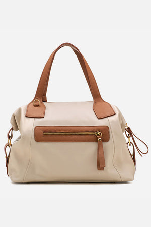 Bolsa em Couro Viena Off White e Caramelo