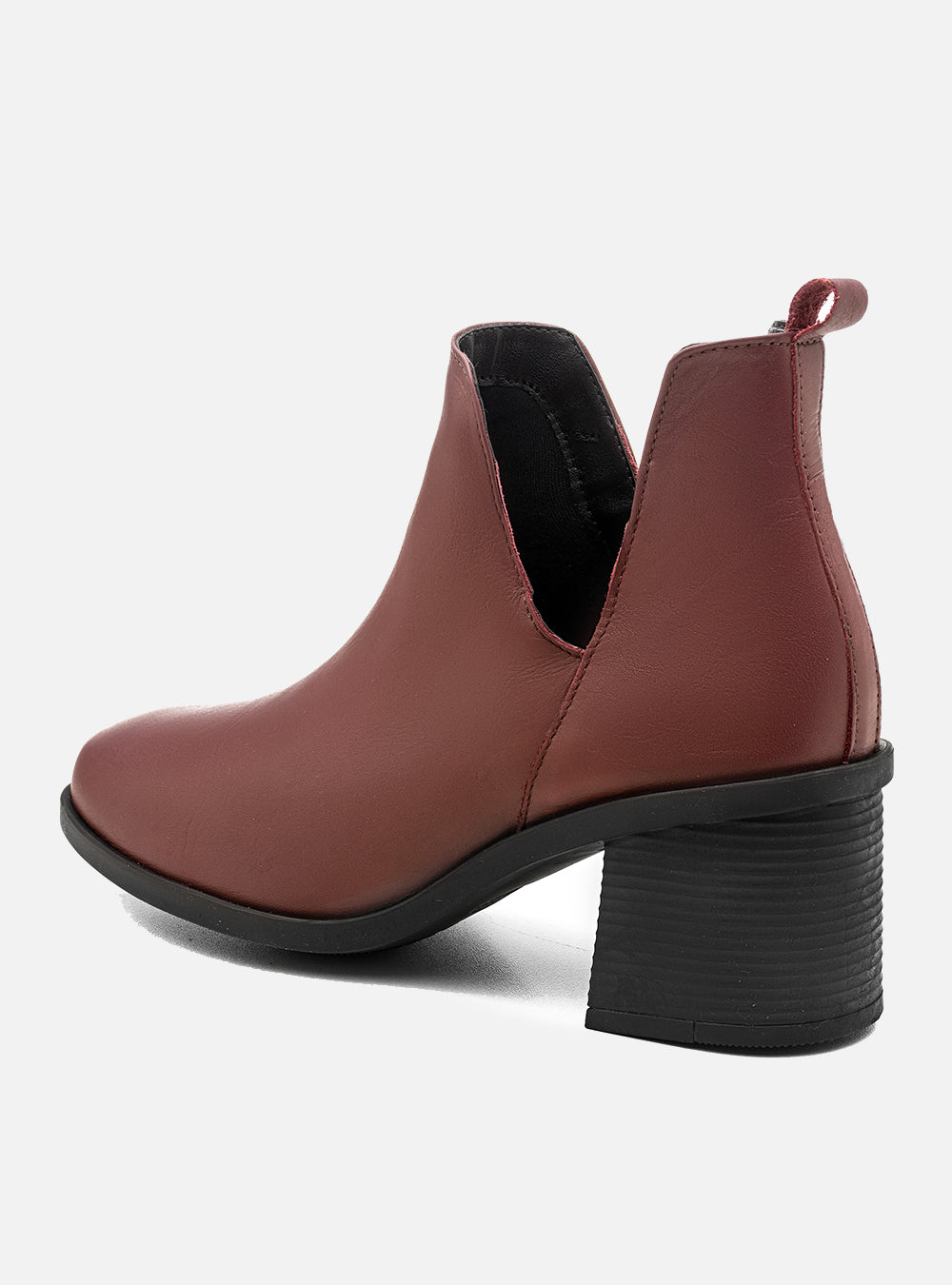 Bota em Couro Cano Médio Recortes Bordô