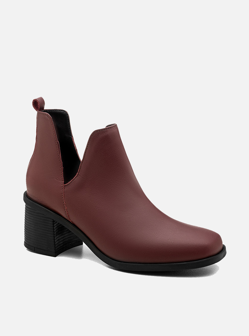 Bota em Couro Cano Médio Recortes Bordô