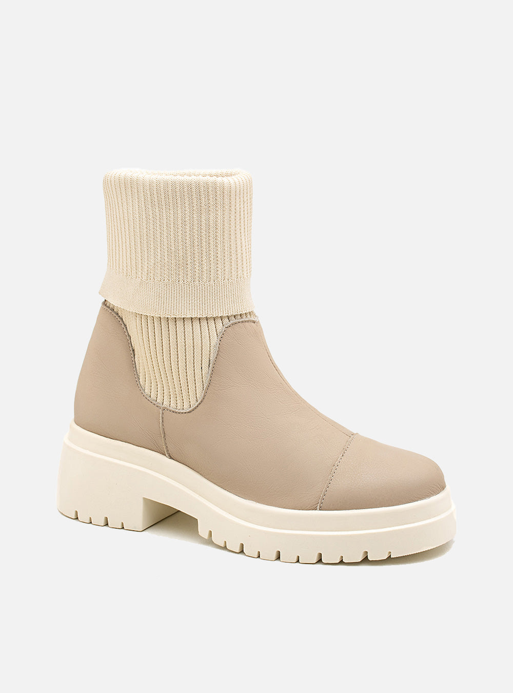 Bota em Couro Tratorado Duo Julia Off White