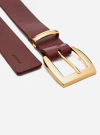 Cinto Bordô Couro Largo Fivela Quadrada Dourada
