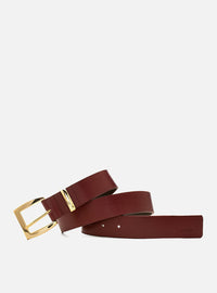 Cinto Bordô Couro Largo Fivela Quadrada Dourada