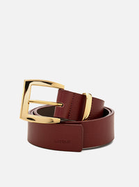 Cinto Bordô Couro Largo Fivela Quadrada Dourada