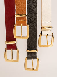 Cinto Bordô Couro Largo Fivela Quadrada Dourada