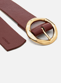 Cinto Bordô Couro Largo Fivela Redonda Dourada