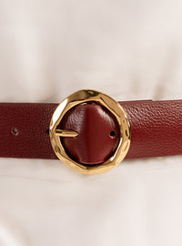 Cinto Bordô Couro Largo Fivela Redonda Dourada