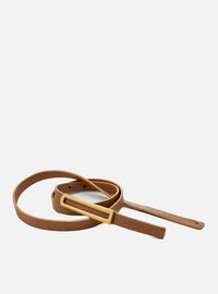 Kit Cinto em Couro Caramelo Fino Metal + Porta Cartão em Couro Caramelo