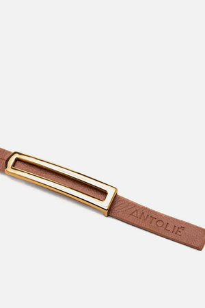Cinto em Couro Caramelo Fino Metal