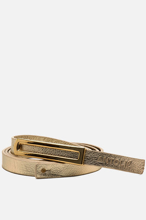 Cinto em Couro Dourado Fino Metal