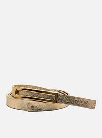 Kit Cinto em Couro Dourado Fino Metal + Porta Cartão em Couro Dourado