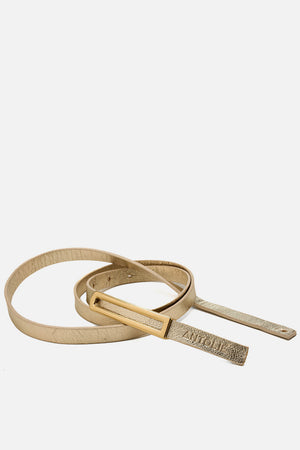 Cinto em Couro Dourado Fino Metal
