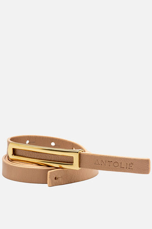 Cinto em Couro Nude Fino Metal