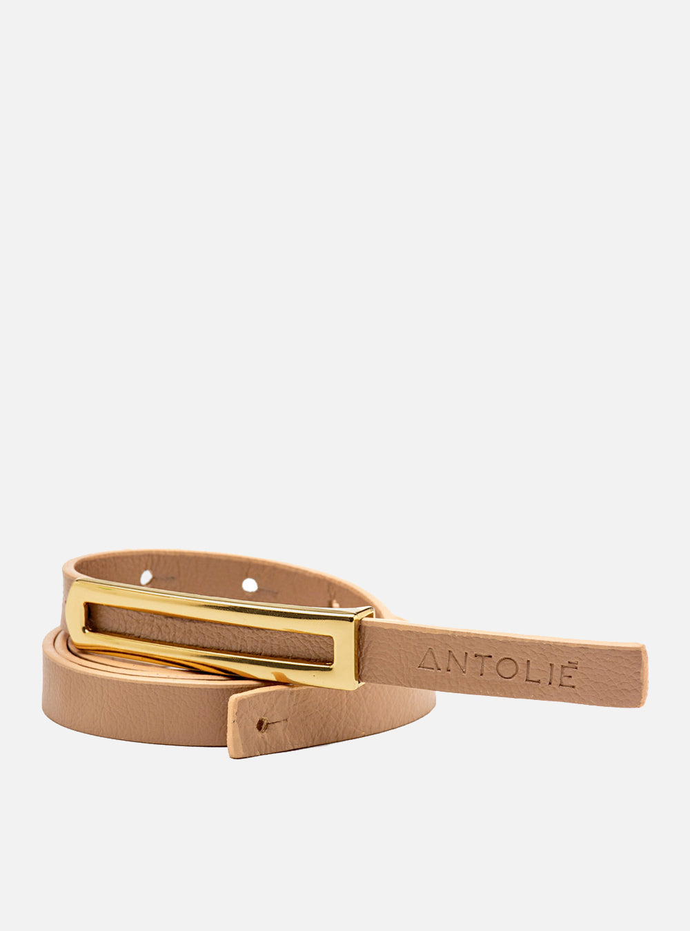 Cinto em Couro Nude Fino Metal