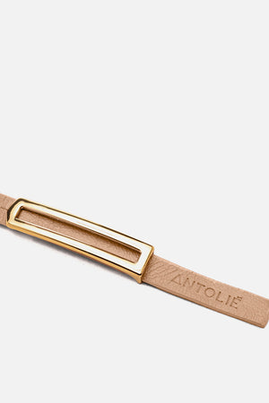 Cinto em Couro Nude Fino Metal