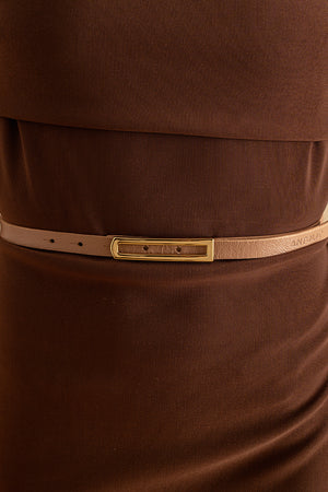 Cinto em Couro Nude Fino Metal