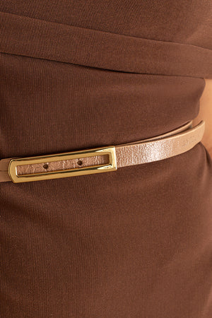 Cinto em Couro Nude Fino Metal
