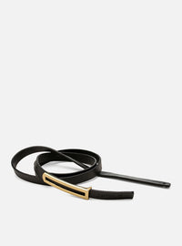 Kit Cinto em Couro Preto Fino Metal + Porta Cartão em Couro Preto