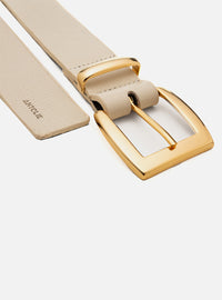 Cinto Off White Couro Largo Fivela Quadrada Dourada