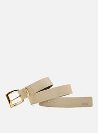 Cinto Off White Couro Largo Fivela Quadrada Dourada