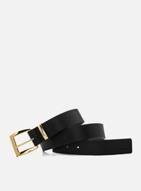 Cinto Preto Couro Largo Fivela Quadrada Dourada